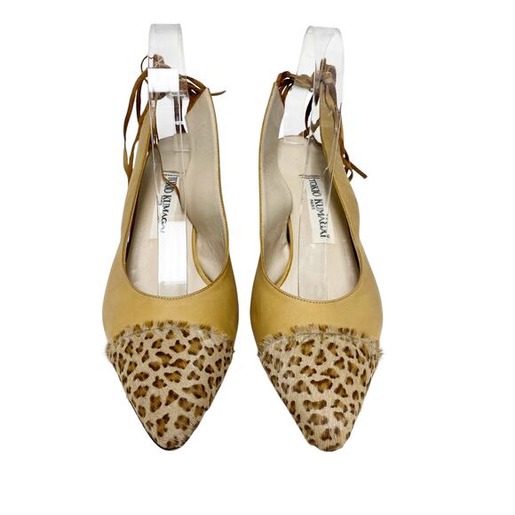 Vintage Tokio Kumagai Womens Size Leopard Print Fur Tip Slingback Heels - Picture 4 of 9
